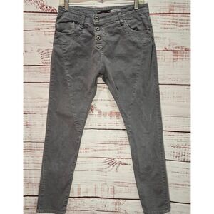 Please Italian Made Gray Button Fly Skinny Pants Heart Size 8 Cotton Blend